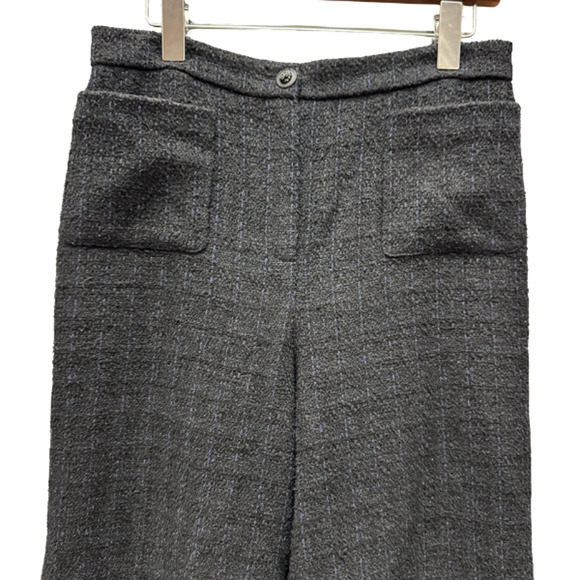 Chanel Uniform Tweed Pants Cotton Blend Tweed Wide-Leg Trousers Black Size 42 - Picture 5 of 16
